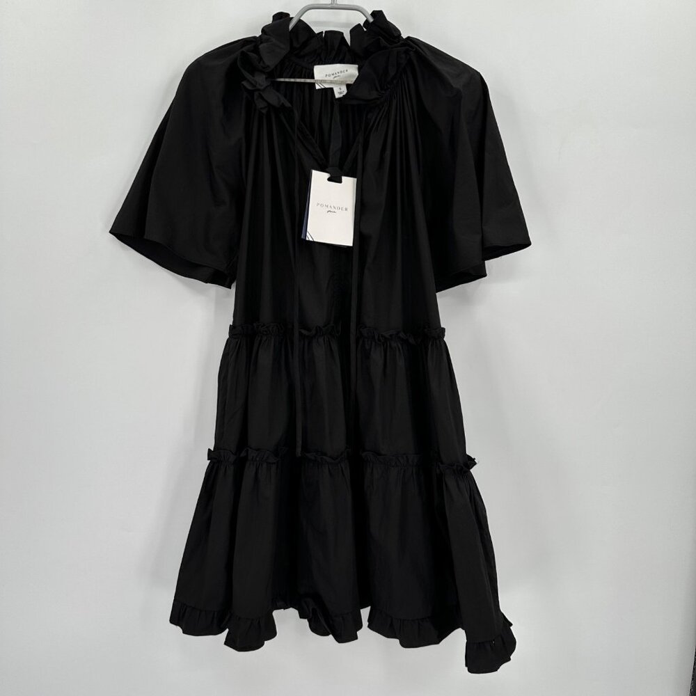 Pomander Place by Tuckernuck Black Adeline Dress sz S NWT Mini Ruffle Tiered